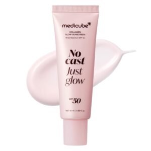 Medicube No Cast Just Glow Collagen Sunscreen SPF 50 50 ml protector solar facial con péptidos y Cica para luminosidad y hidratación