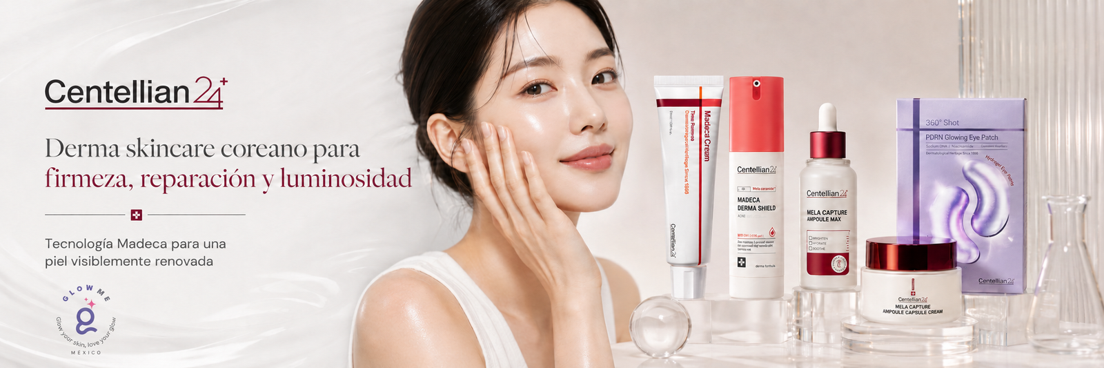 Banner de CENTELLIAN24 en Glowme México con derma skincare coreano para firmeza, reparación y luminosidad
