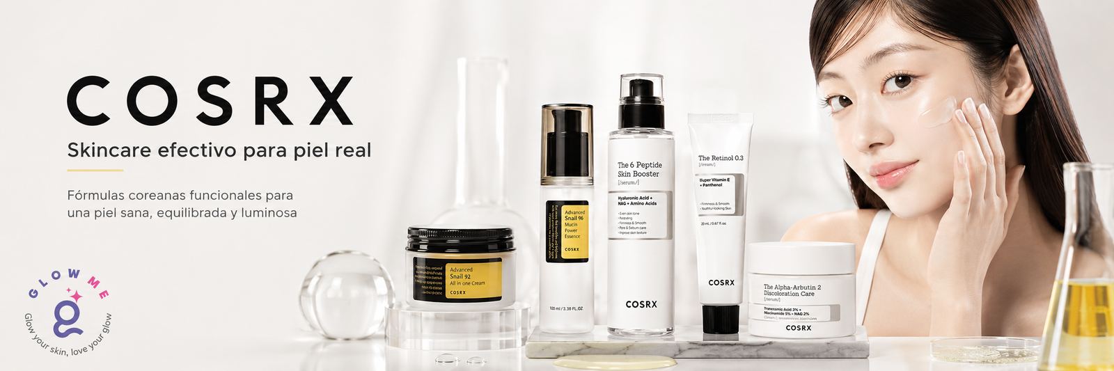 Banner de COSRX en Glowme México con skincare coreano funcional para piel real