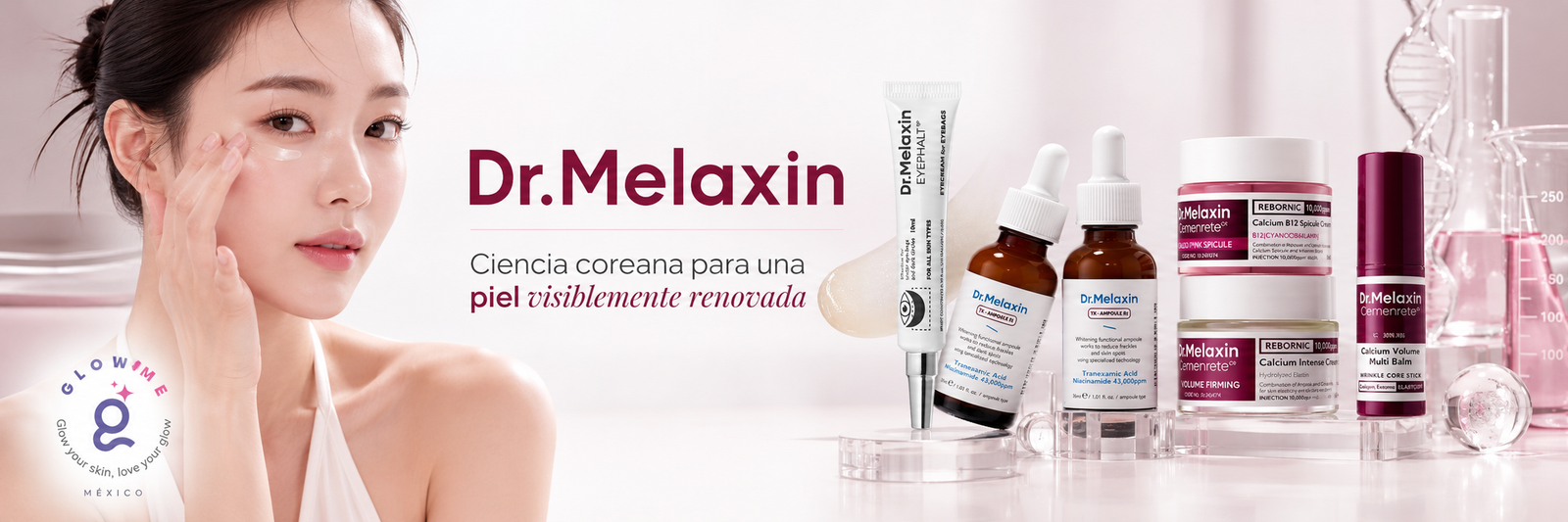 Banner de Dr.Melaxin en Glowme México con skincare coreano avanzado para una piel visiblemente renovada