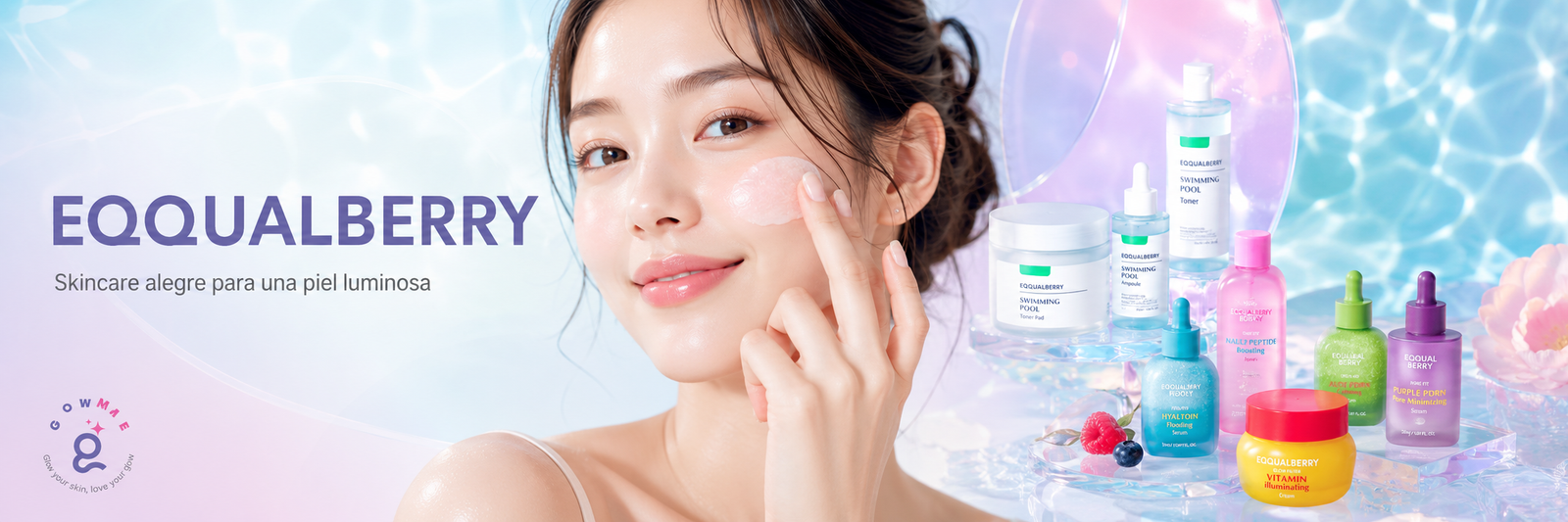 Banner de EQQUALBERRY en Glowme México con skincare coreano para una piel luminosa y fresca