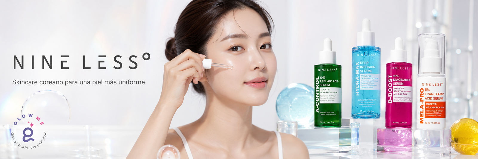 Productos NINELESS en Glowme México con Azelaic Acid 10%, MELA-PRO, PDRN y skincare coreano