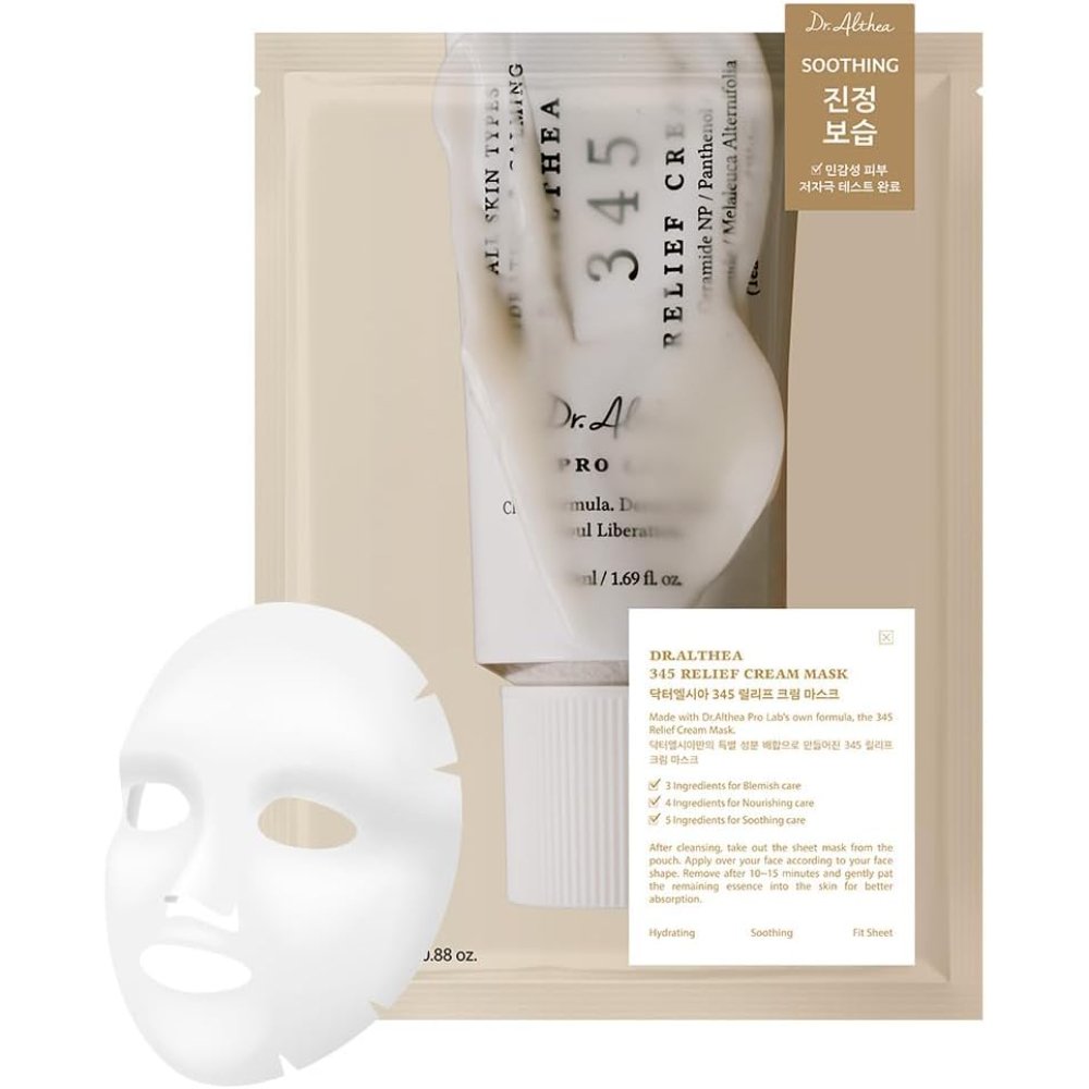 Dr.Althea 345 Relief Cream Mask 4 Piezas crema facial con tea tree y centella asiática para hidratación y calma y confort