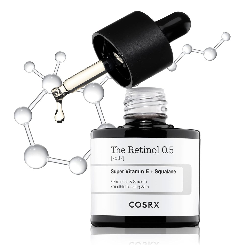 COSRX The Retinol 0.5 Oil 20 ml producto de skincare con Escualano y Super Vitamin E (Tocotrienol) para luminosidad y firmeza